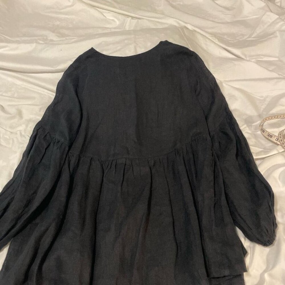 100% Linen Black Blouse - Picture 4 of 7